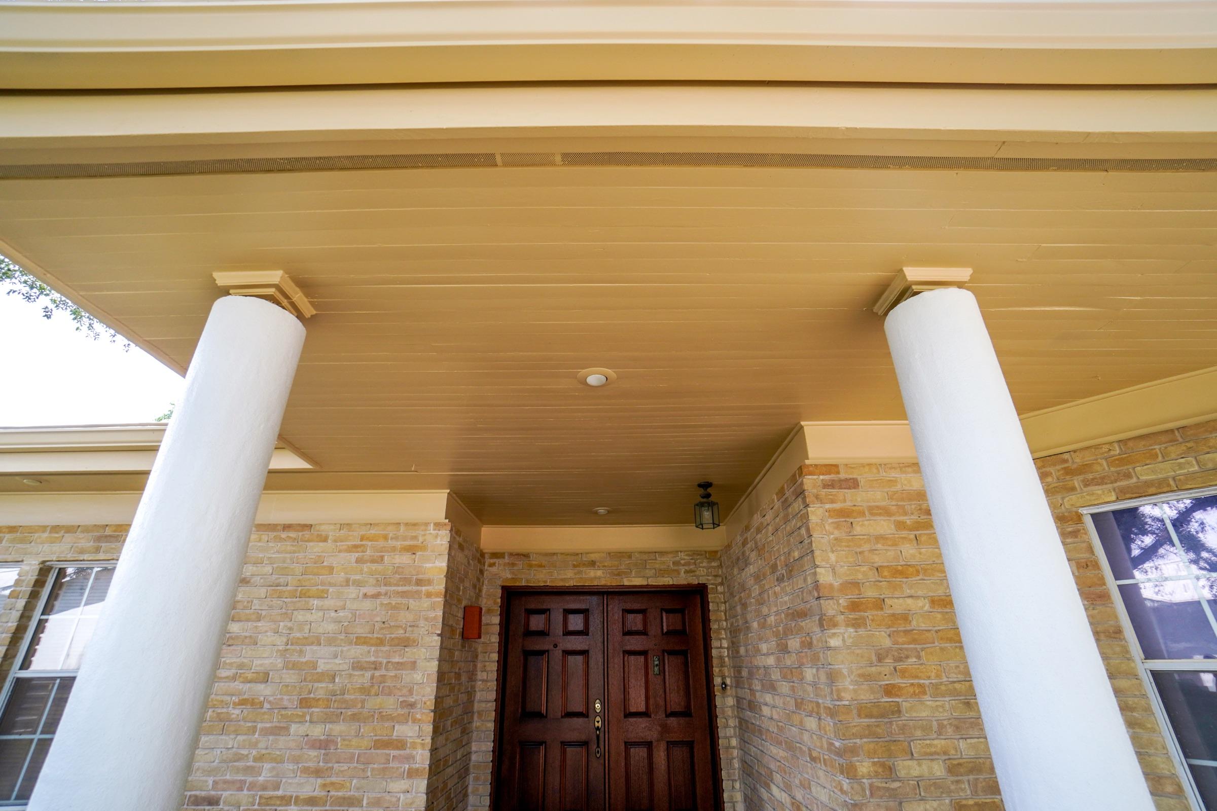 Front entry soffit after preparation and painting