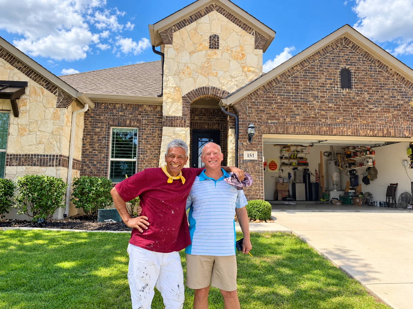 Michael with a customer outside their home